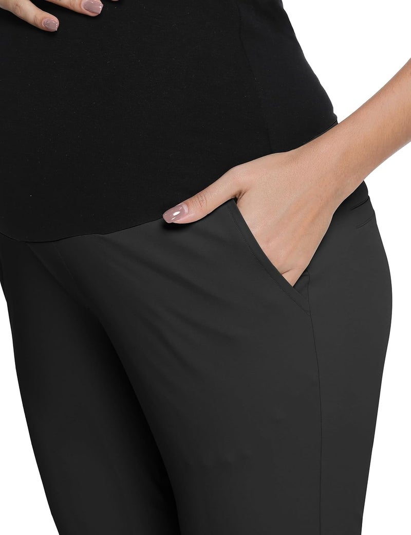 V VOCNI Maternity Pants Quick Dry Stretch Pockets Golf Dressy Work Business Casual Pregnancy Scrub Pants Black Large - Image 3